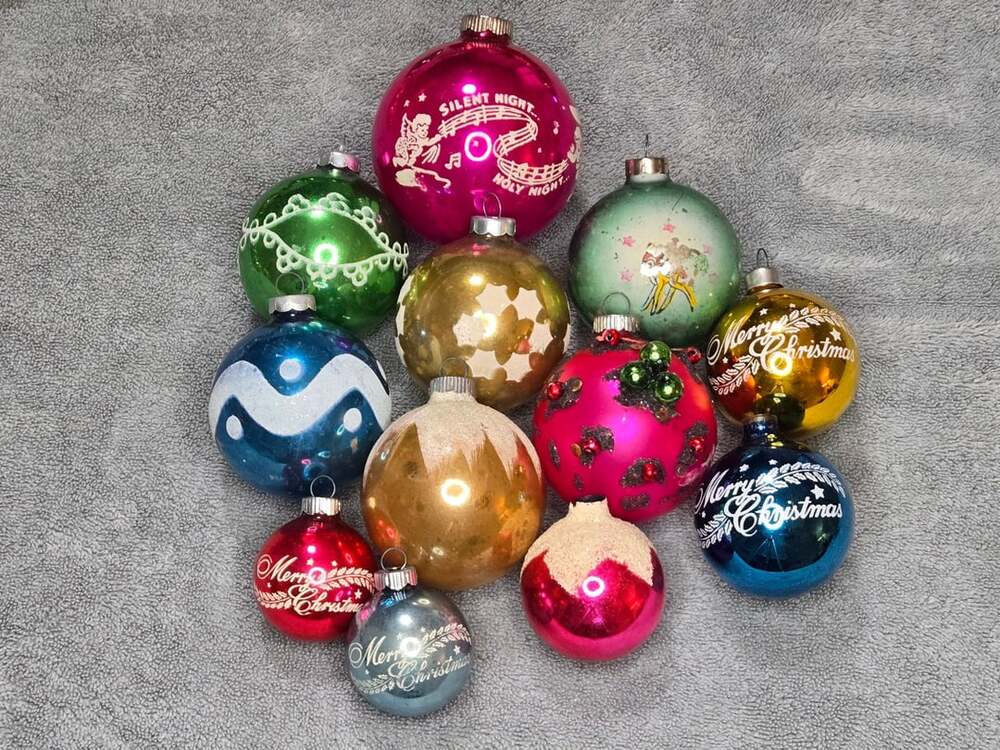 Vintage Glass Christmas Ornaments Lot Of 12 Shiny Brite